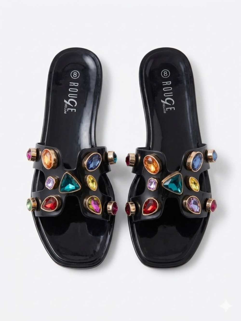 Rouge Helium Women's Jewel Embellished Slide Sandals with Multicolor Rhinestones